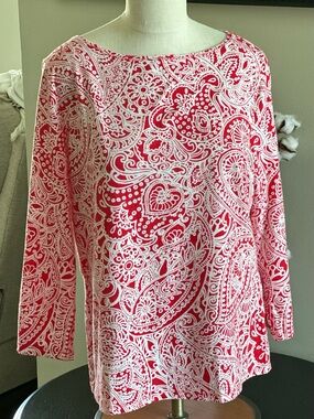 Talbots Red and White Paisley Boatneck Tunic